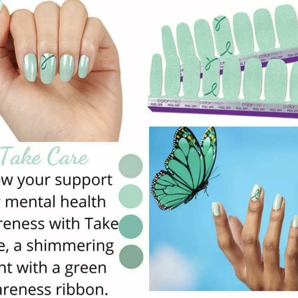 Color Street Nail Strips ~ TAKE CARE ~ Mint Green Glitter ~ NIP
